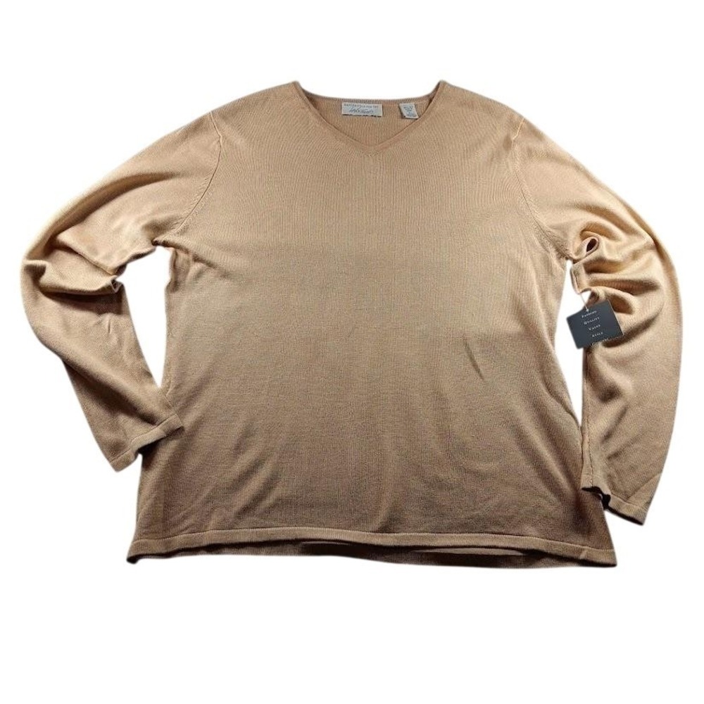 Lord & Taylor‎ Sweater Mens Large Beige 100% Silk V Neck Lightweight Knit